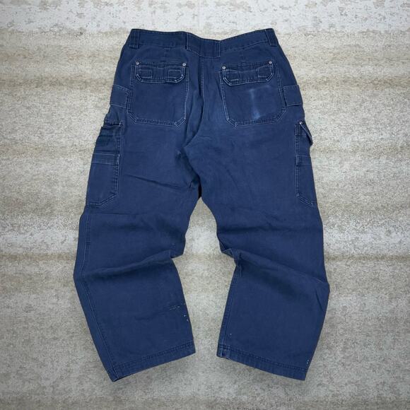 Duluth Trading Cargo Pants Navy Blue Canvas Baggy Fit Essential Work Distressed - Picture 1 of 5